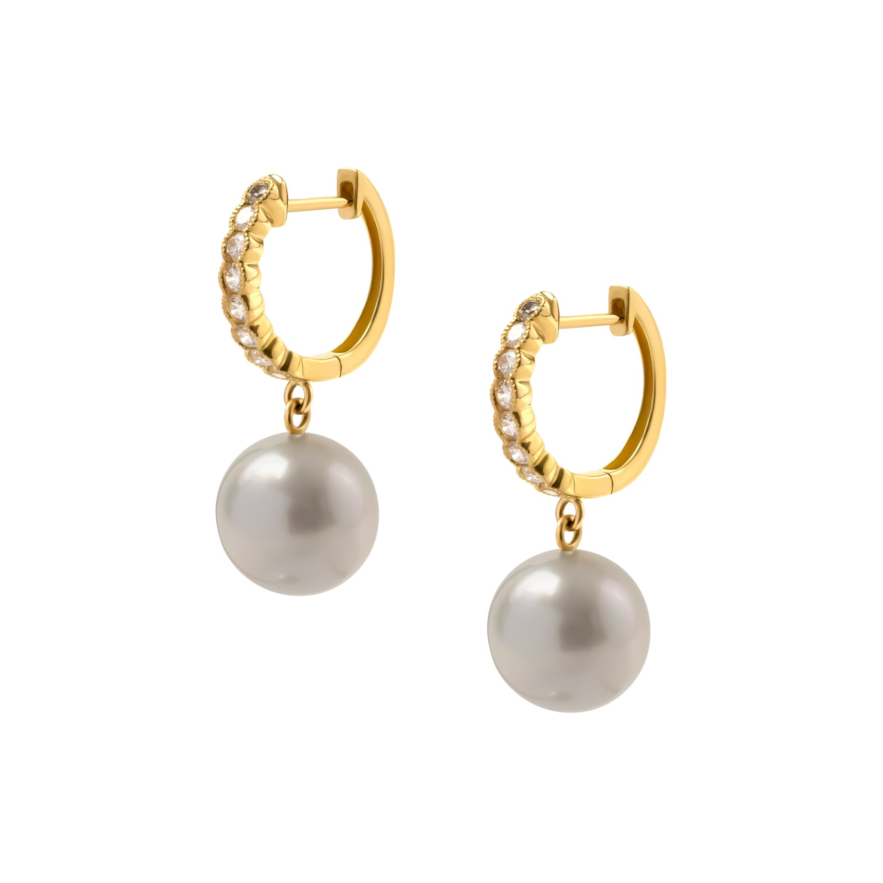 Diamond Set Hoops and Pearl Drop