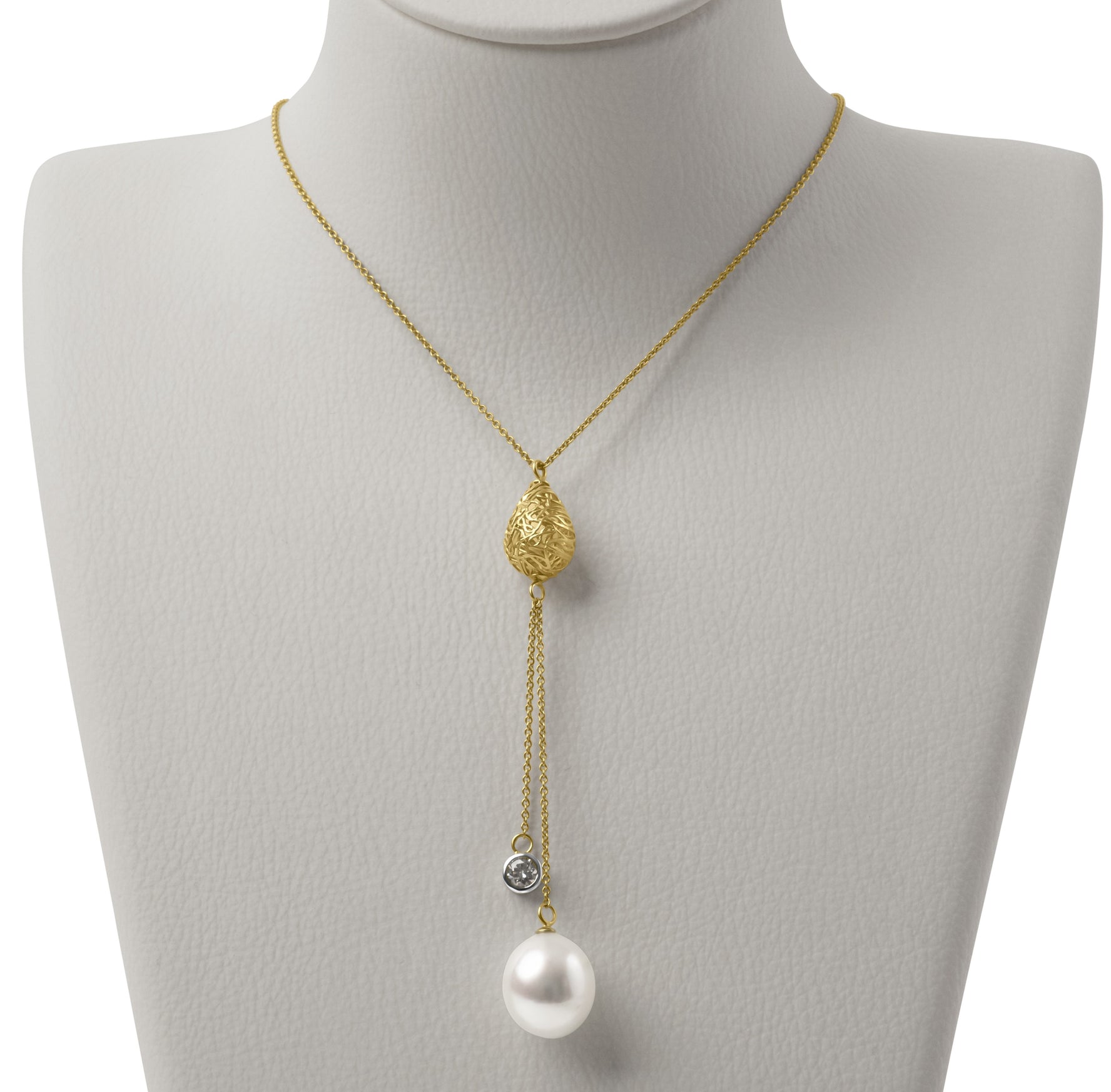 12.5 mm South Sea Pearl and Diamond Drop Necklet in 18ct Yellow Gold