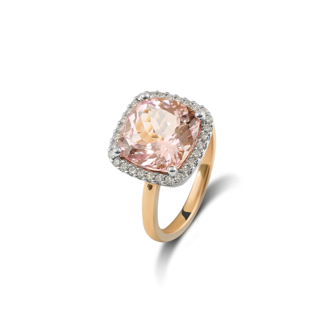 Cushion Cut Morganite & Diamond Halo Ring