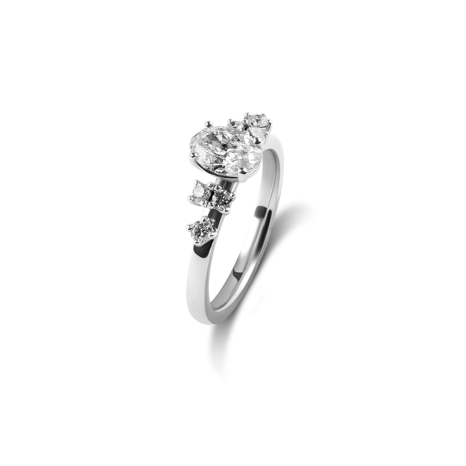 Oval Cut Diamond Ring with Brilliant-Cut Accents