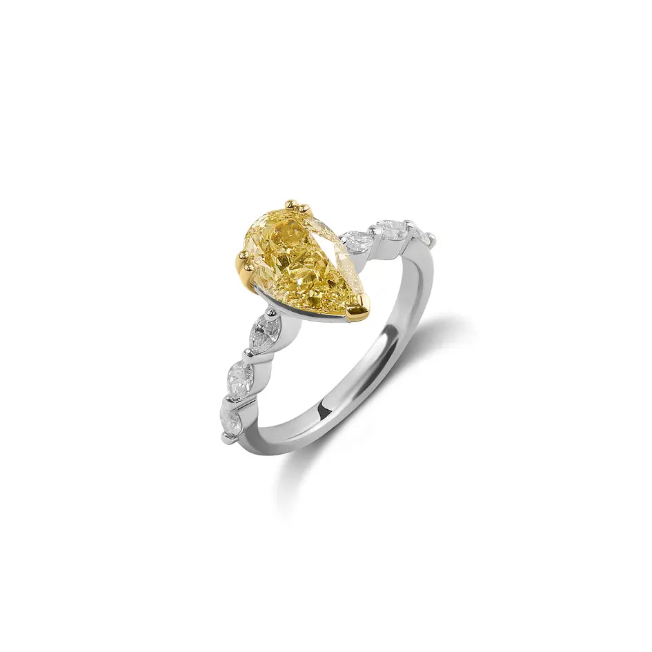 Fancy Intense Yellow Pear Cut Diamond Ring