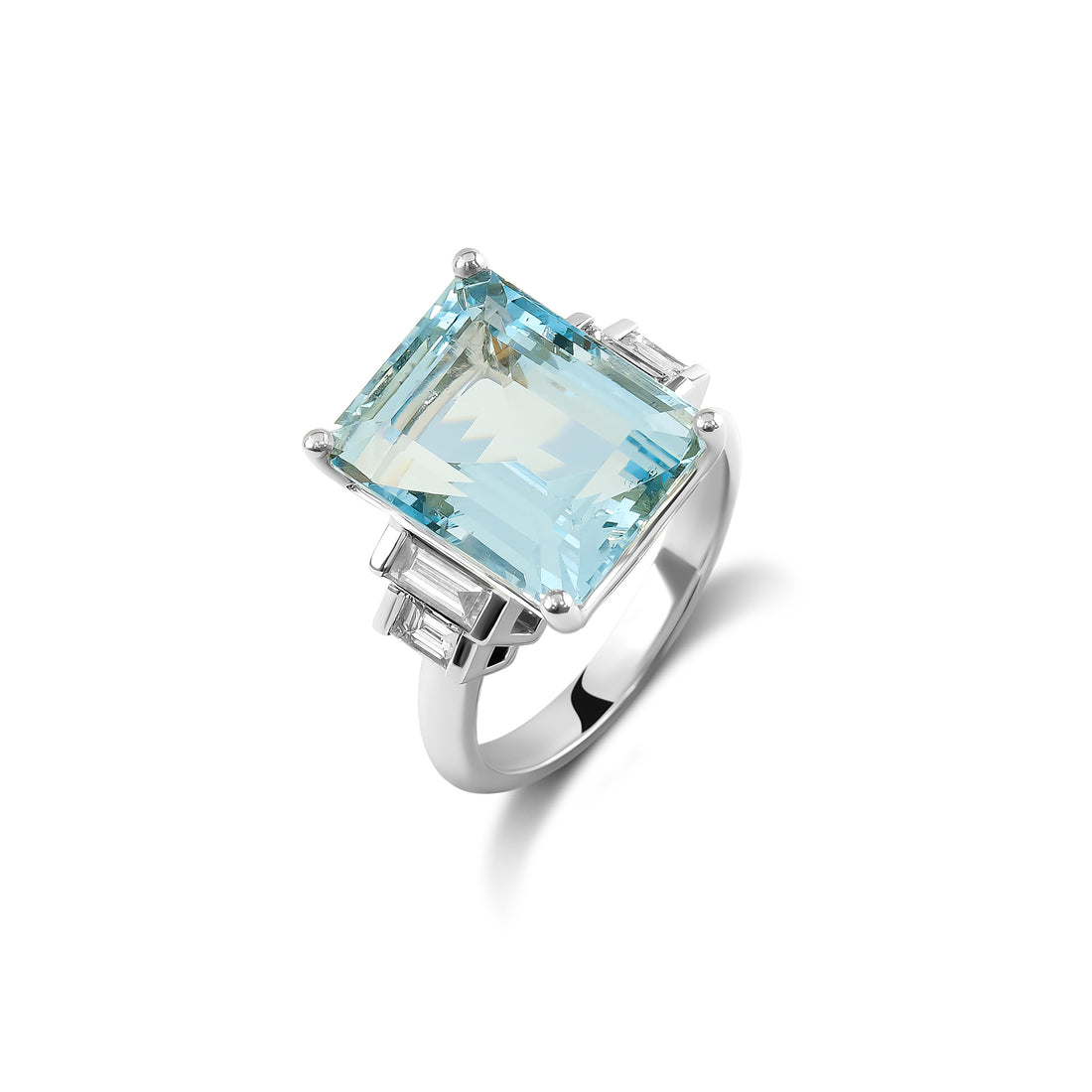 9.25ct Emerald-Cut Aquamarine and Diamond Shoulders