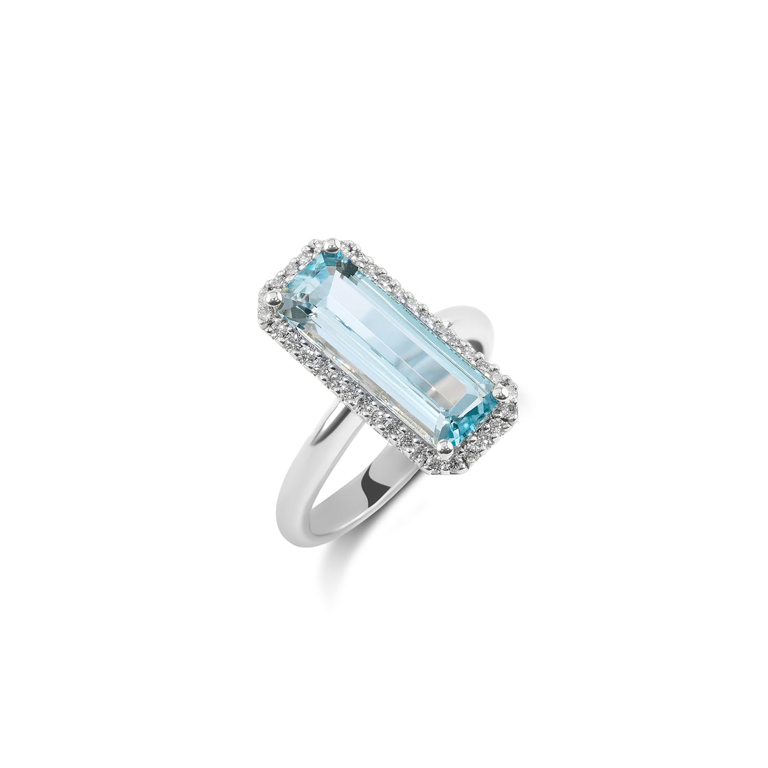 Elongated Aquamarine and Diamond Halo