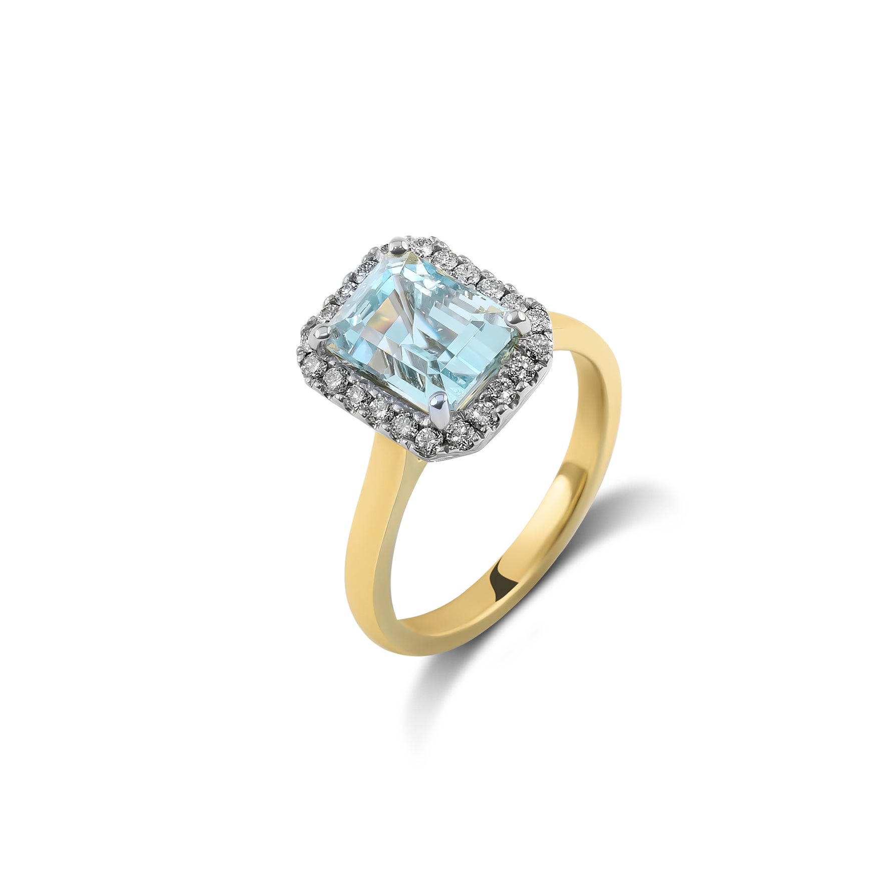 Two Tone Aquamarine and Diamond Halo