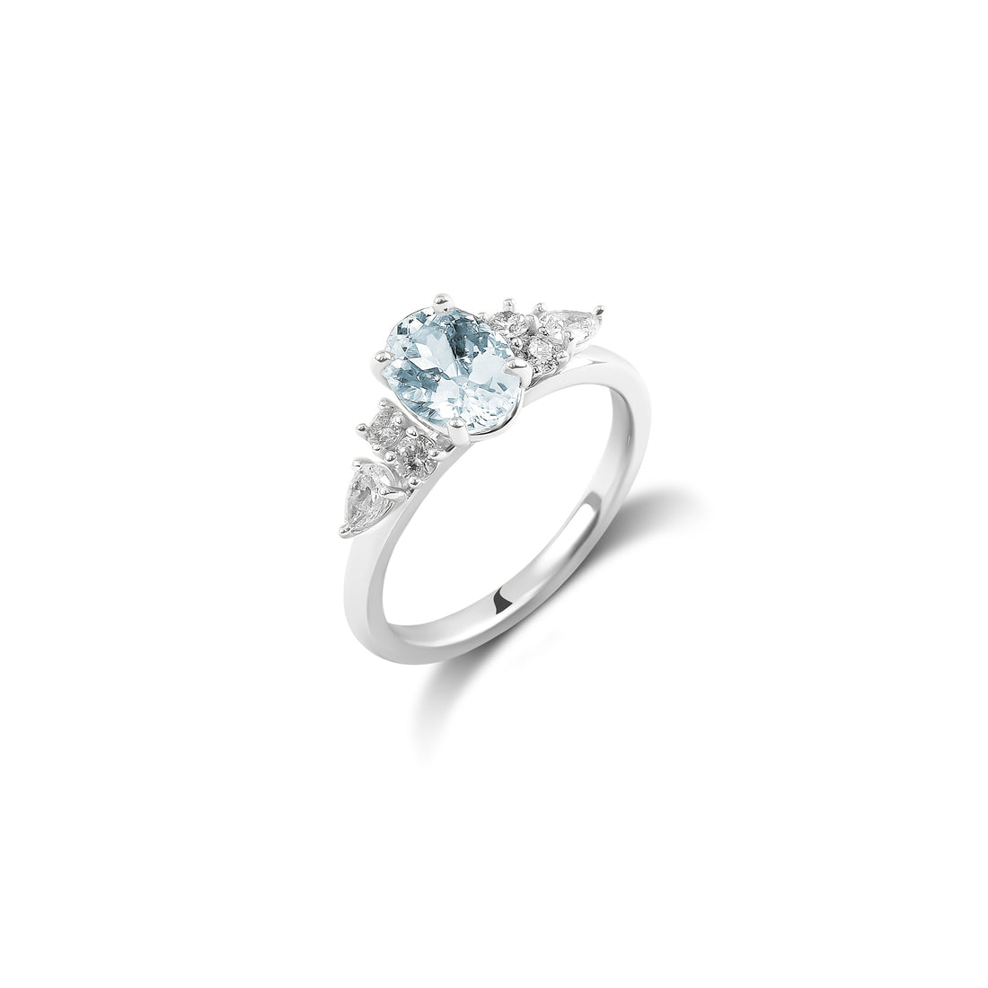 Oval Cut Aquamarine & Diamond Cluster Ring