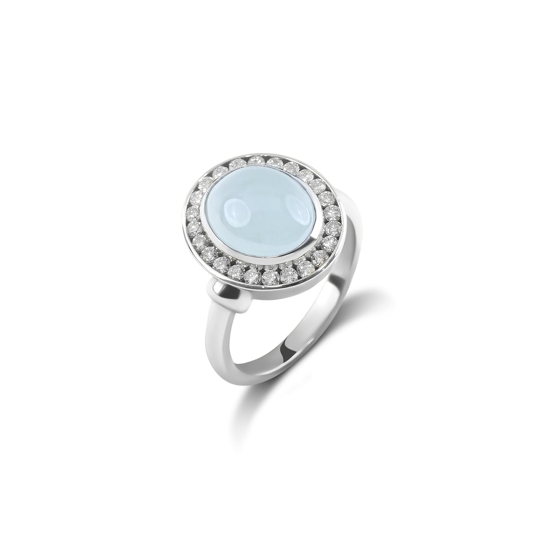 Cabochon Aquamarine & Diamond Halo Ring