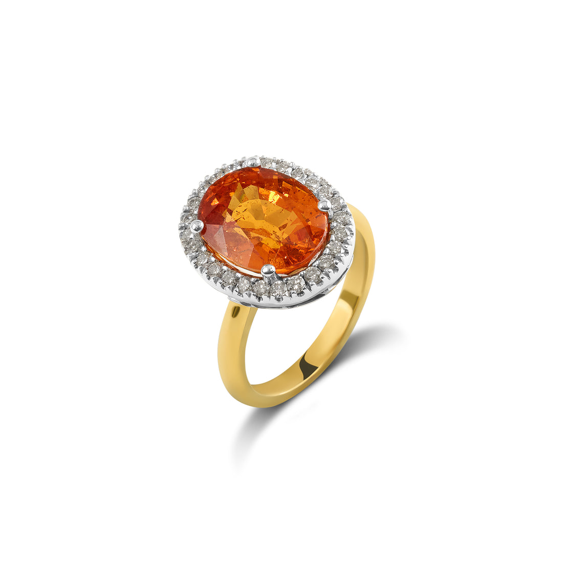 Spessartite Garnet & Diamond Halo Ring
