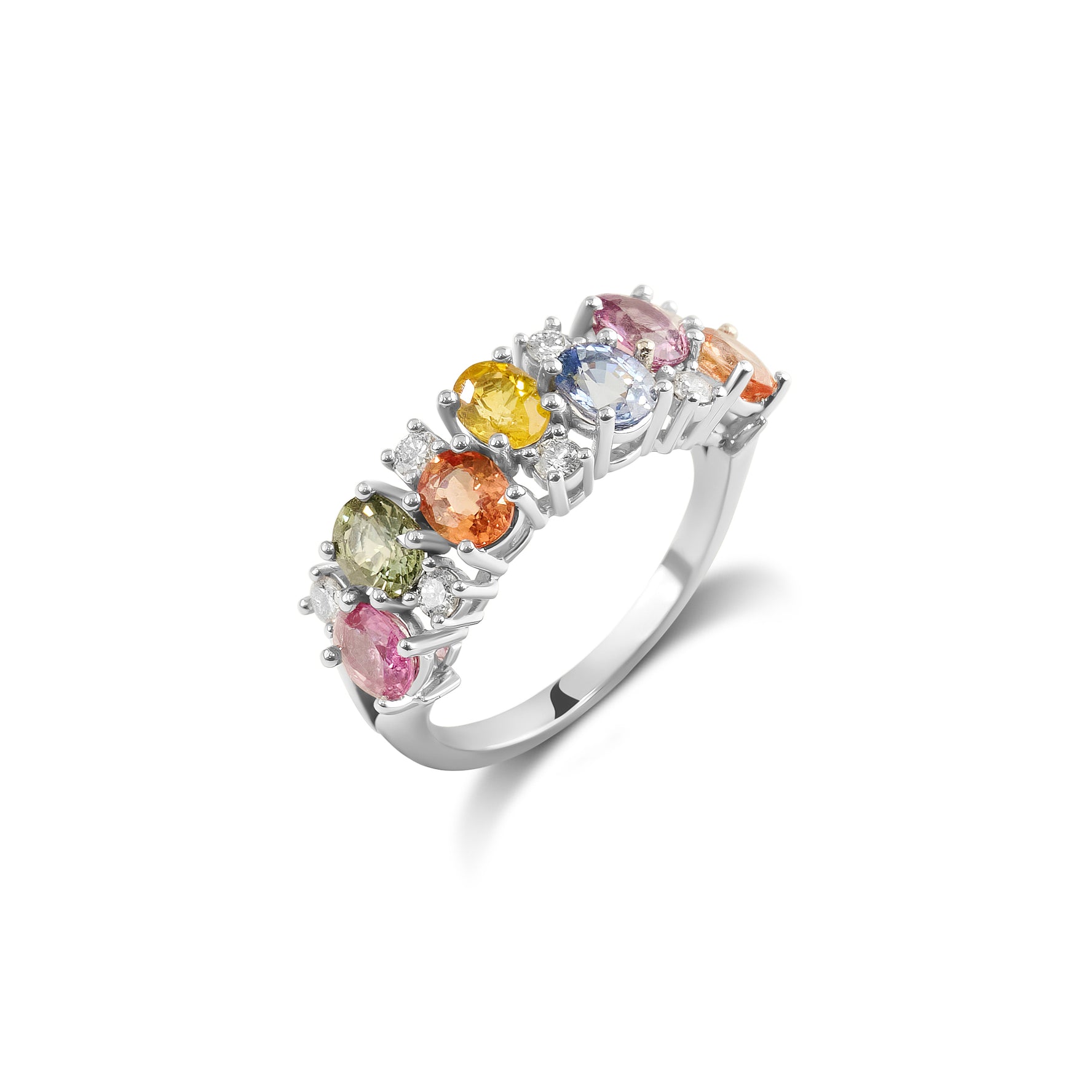 Rainbow Sapphires & Diamond Spray Ring