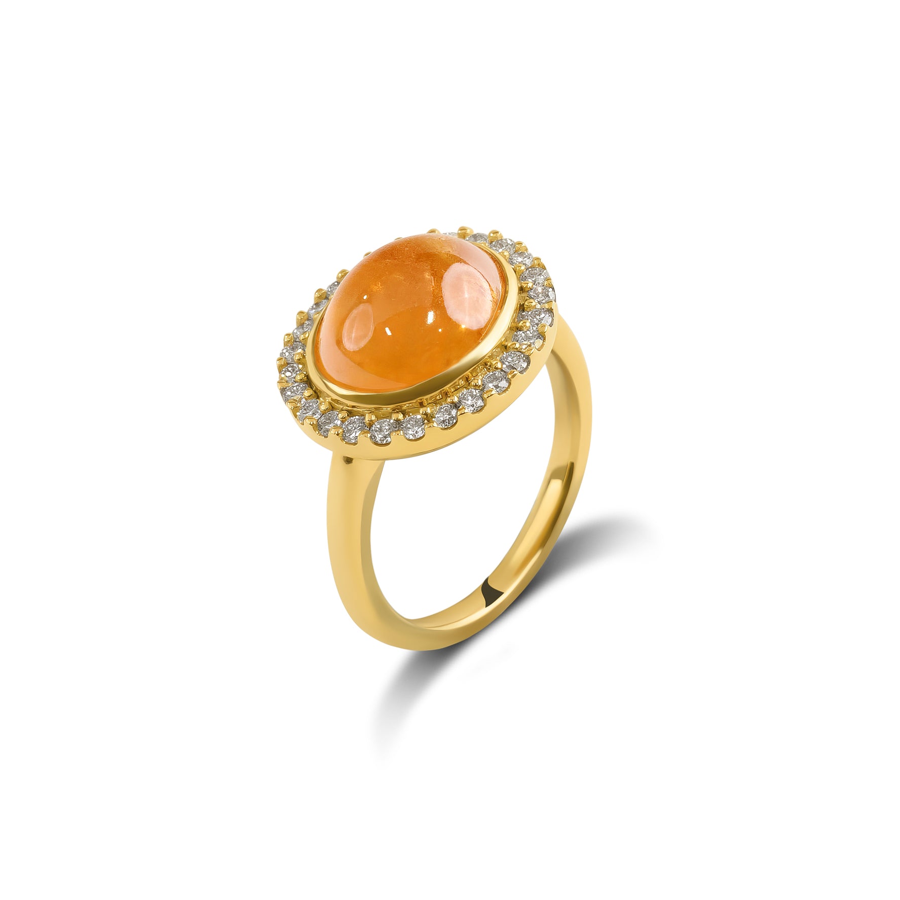 East West Set Mandarin Garnet & Diamond Halo Ring