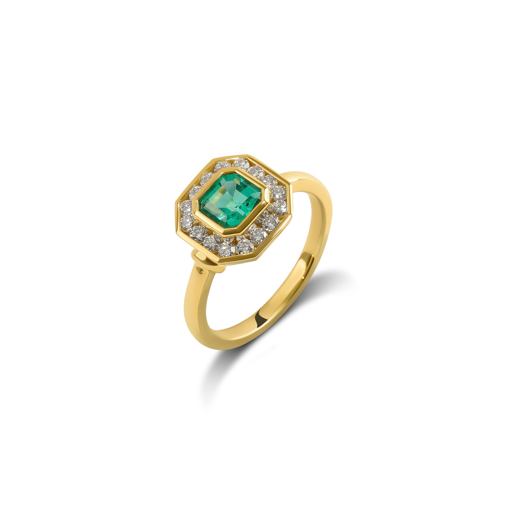 Radiant Cut Colombian Emerald & Diamond Ring
