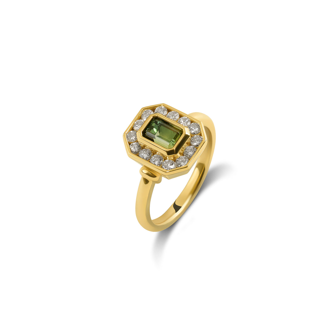 Bezel Set Green Sapphire & Diamond Ring