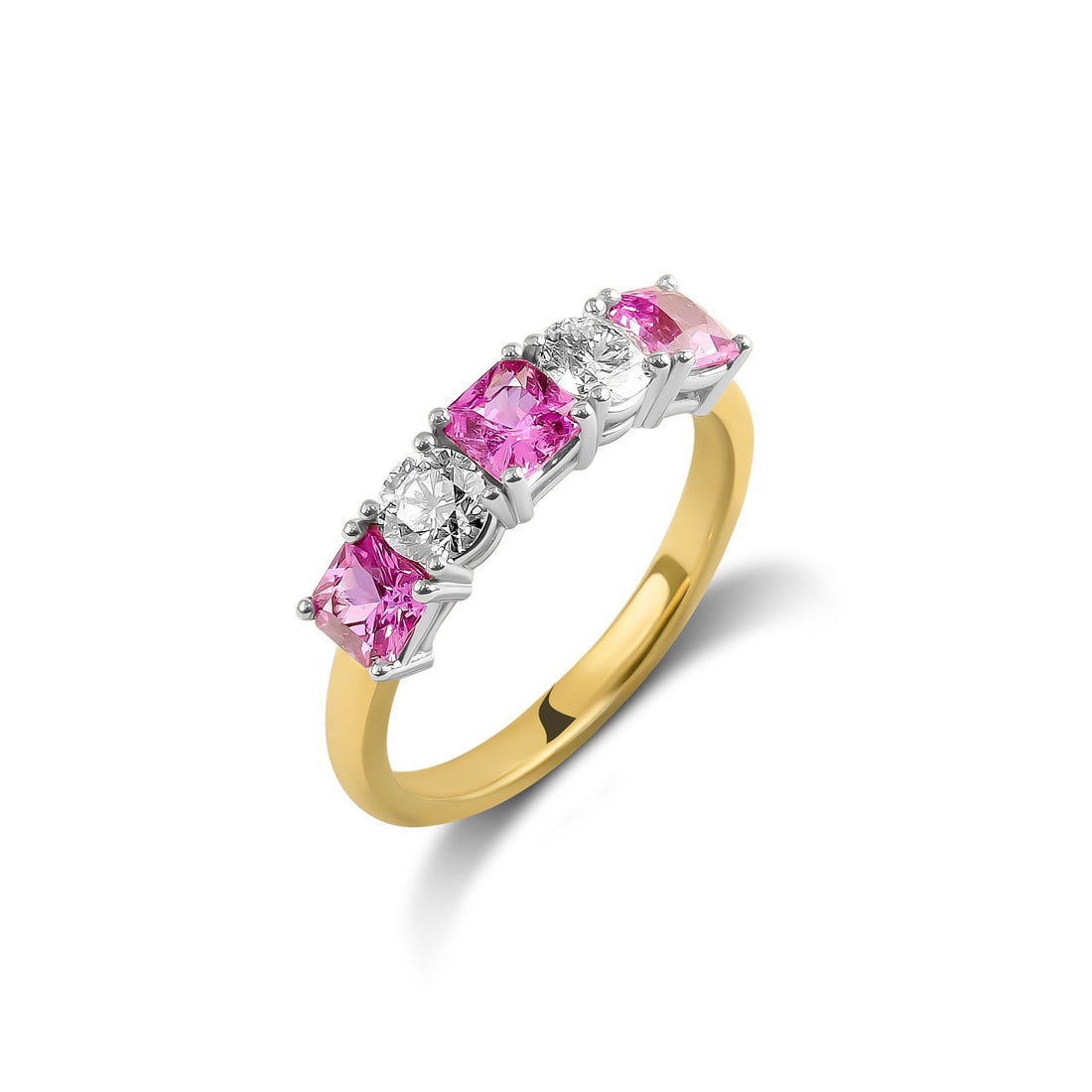 Princess Cut Pink Sapphire and Diamond Five Stone