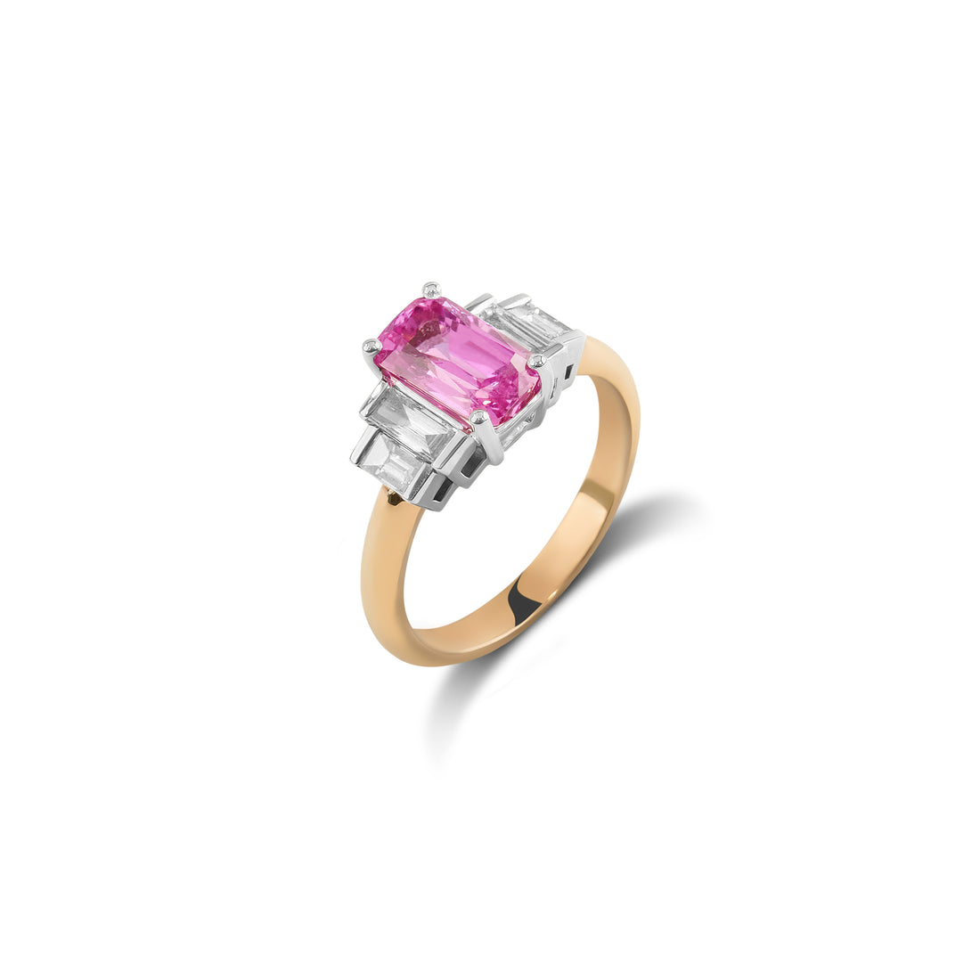 Pink Sapphire and Baguette Cut Diamond