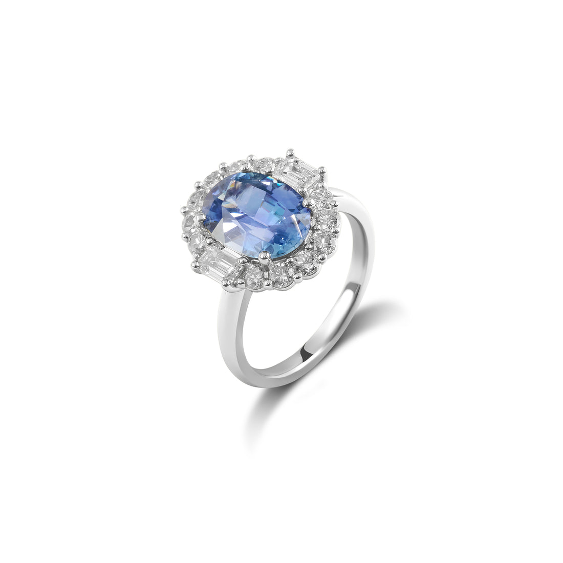 Ceylon Sapphire and Diamond Halo Ring