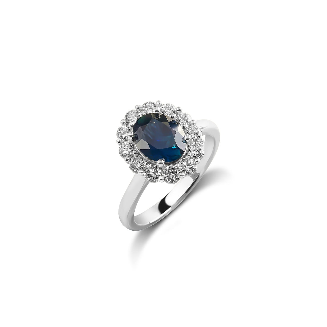 Australian Sapphire Oval Cut Diamond Halo Ring