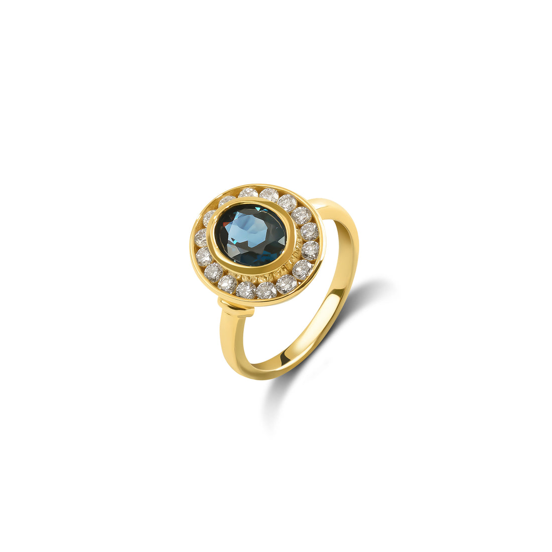 Australian Sapphire Oval Cut Bezel Halo Ring