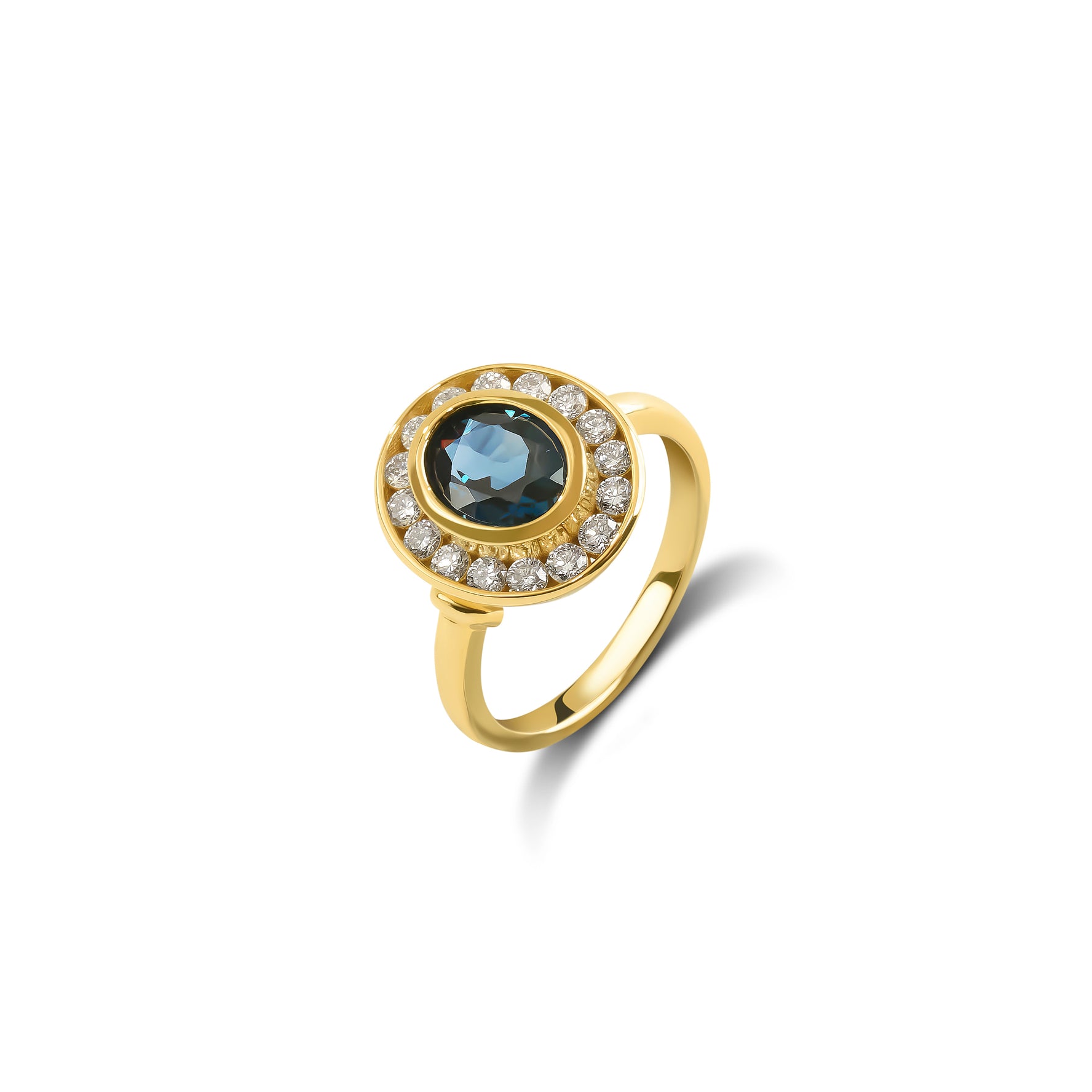 Australian Sapphire Oval Cut Bezel Halo Ring