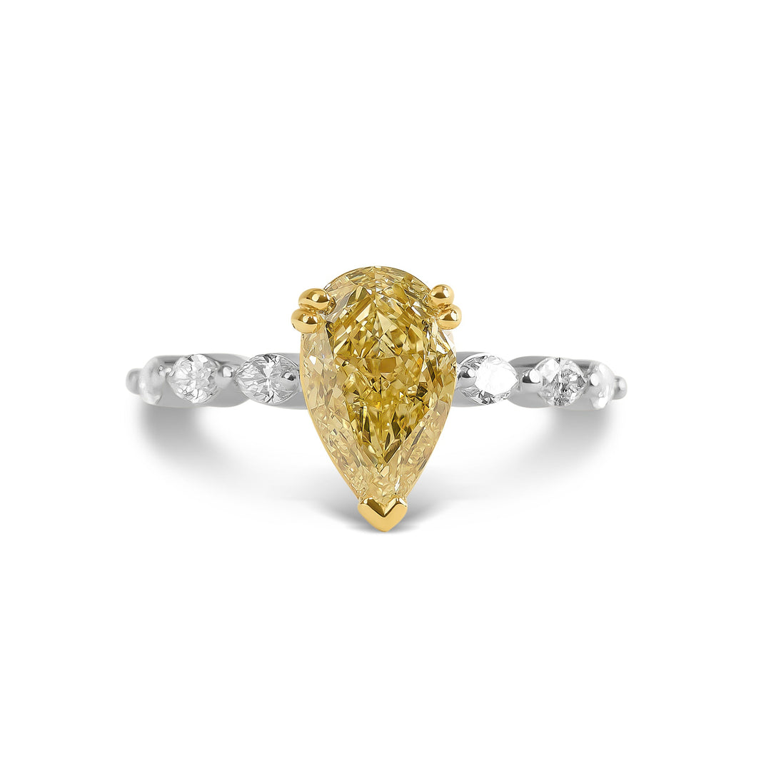 Fancy Intense Yellow Pear Cut Diamond Ring