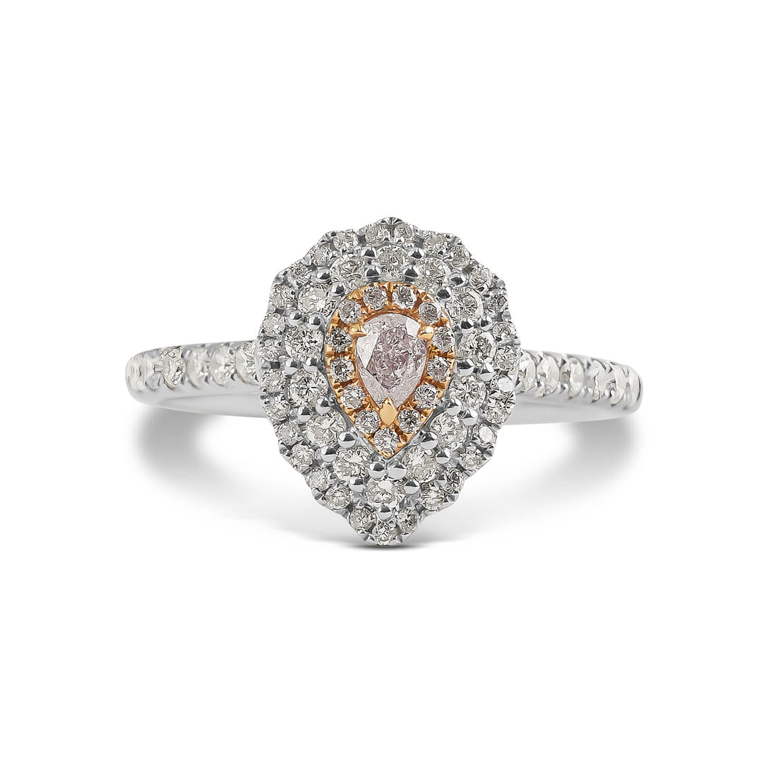 Pink Pear Cut Diamond and Diamond Halos