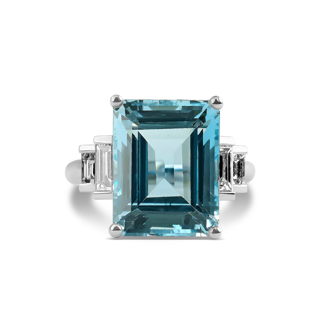 9.25ct Emerald-Cut Aquamarine and Diamond Shoulders