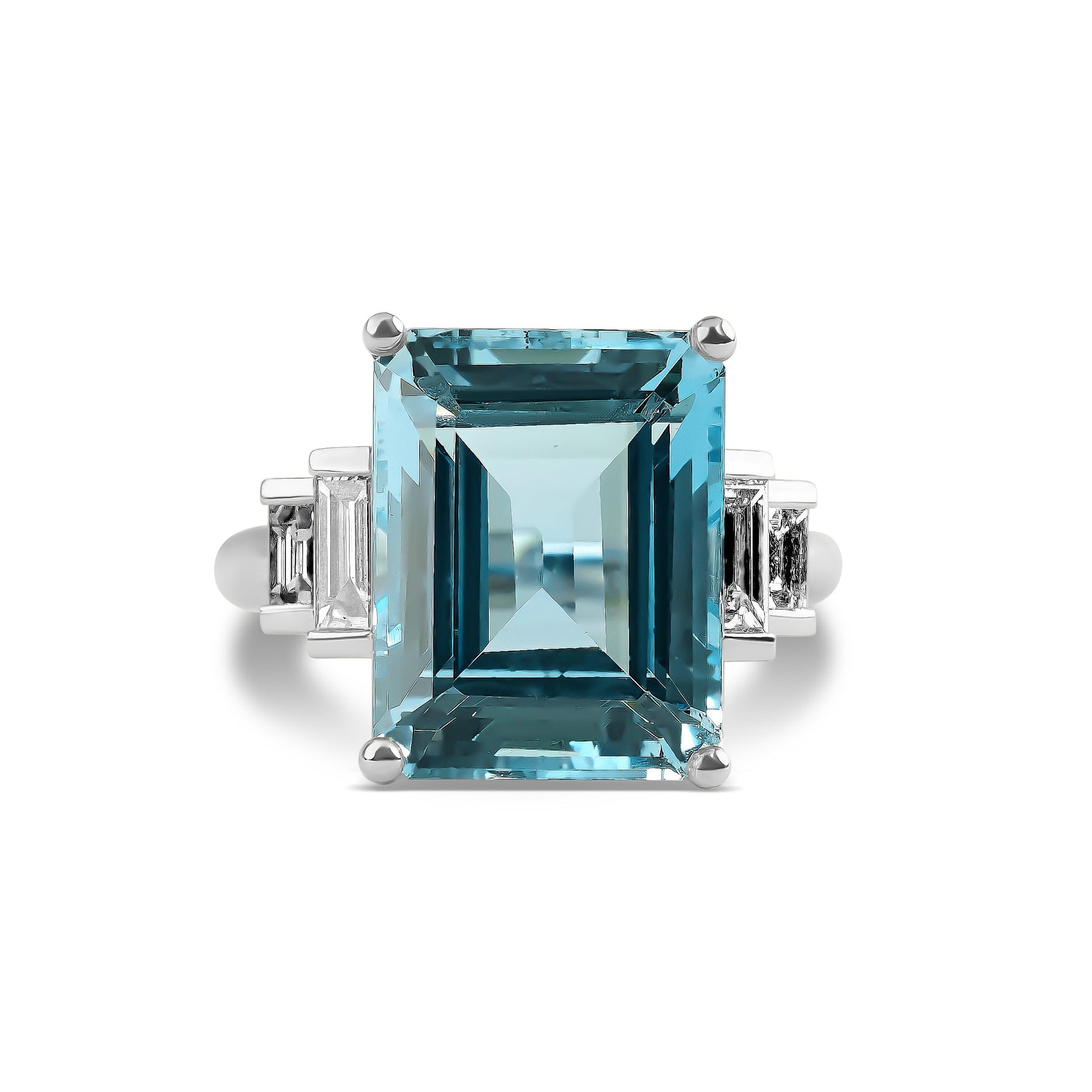 9.25ct Emerald-Cut Aquamarine and Diamond Shoulders