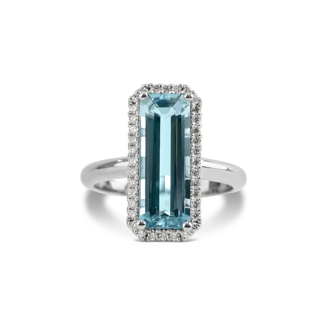 Elongated Aquamarine and Diamond Halo