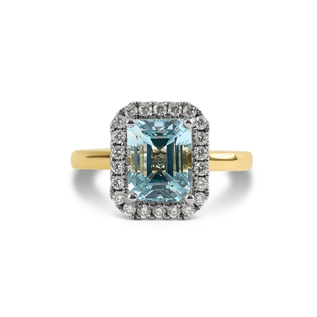Two Tone Aquamarine and Diamond Halo