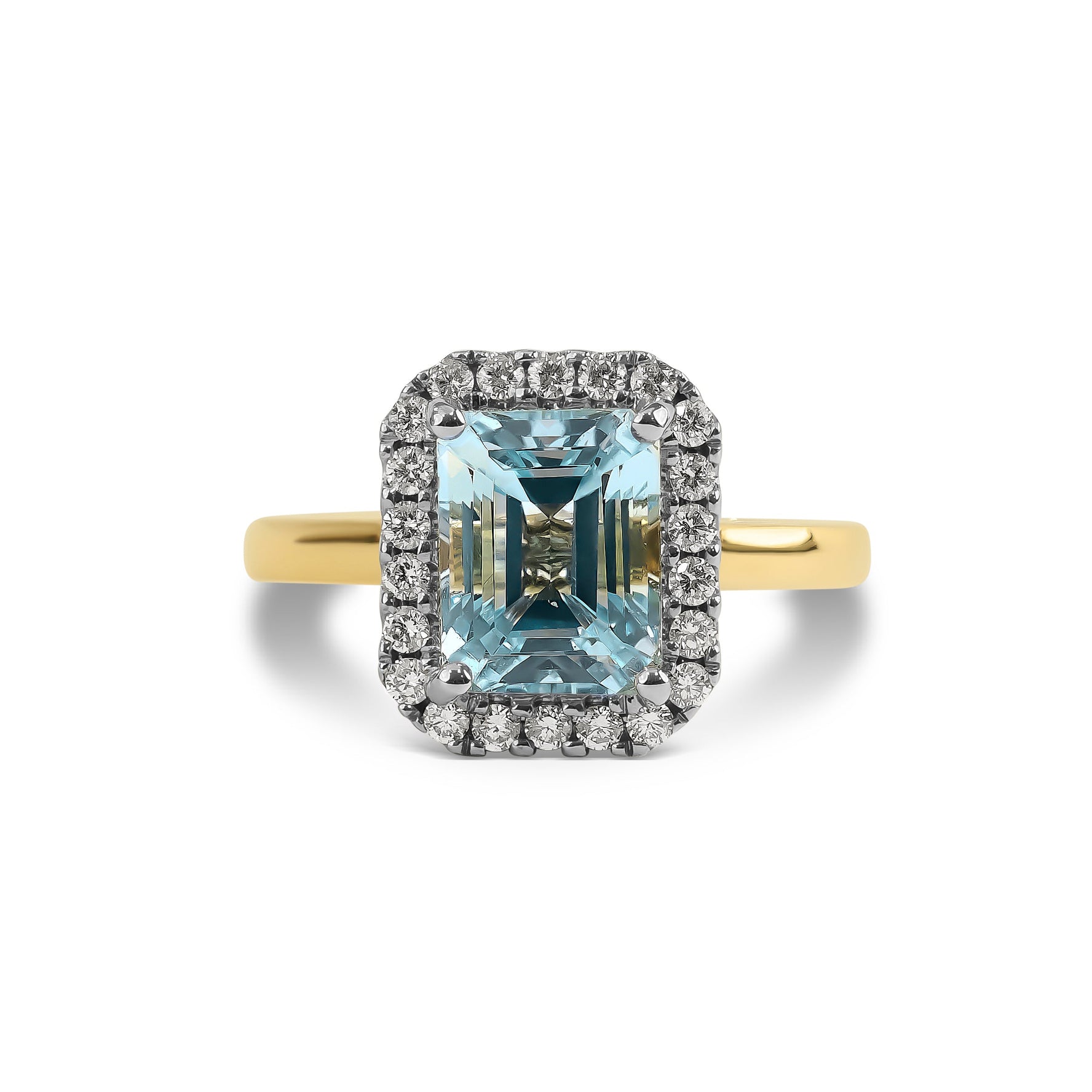 Two Tone Aquamarine and Diamond Halo