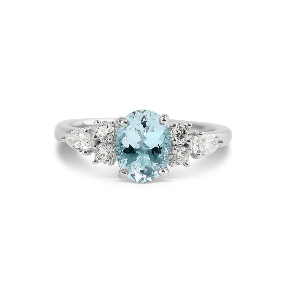 Oval Cut Aquamarine & Diamond Cluster Ring