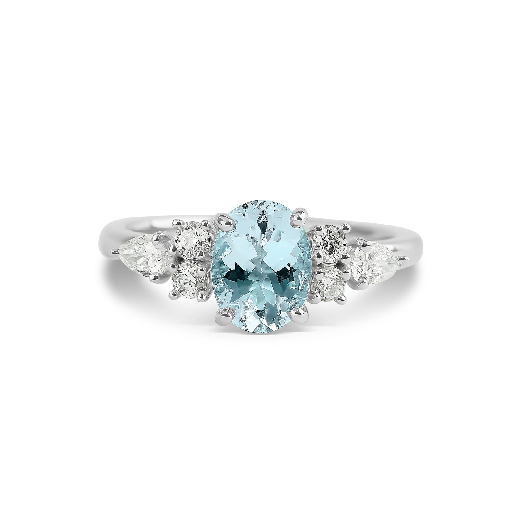 Oval Cut Aquamarine & Diamond Cluster Ring