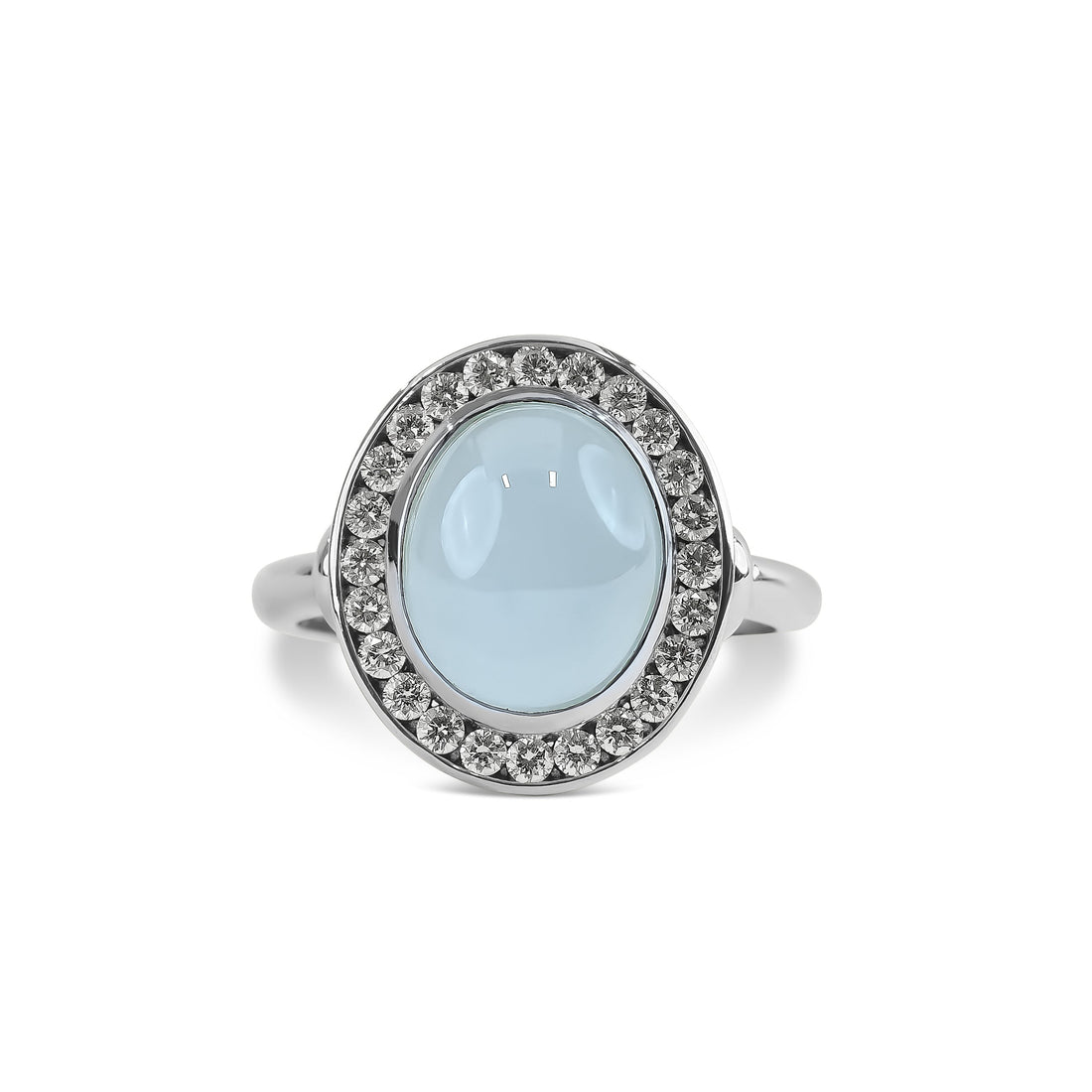Cabochon Aquamarine & Diamond Halo Ring