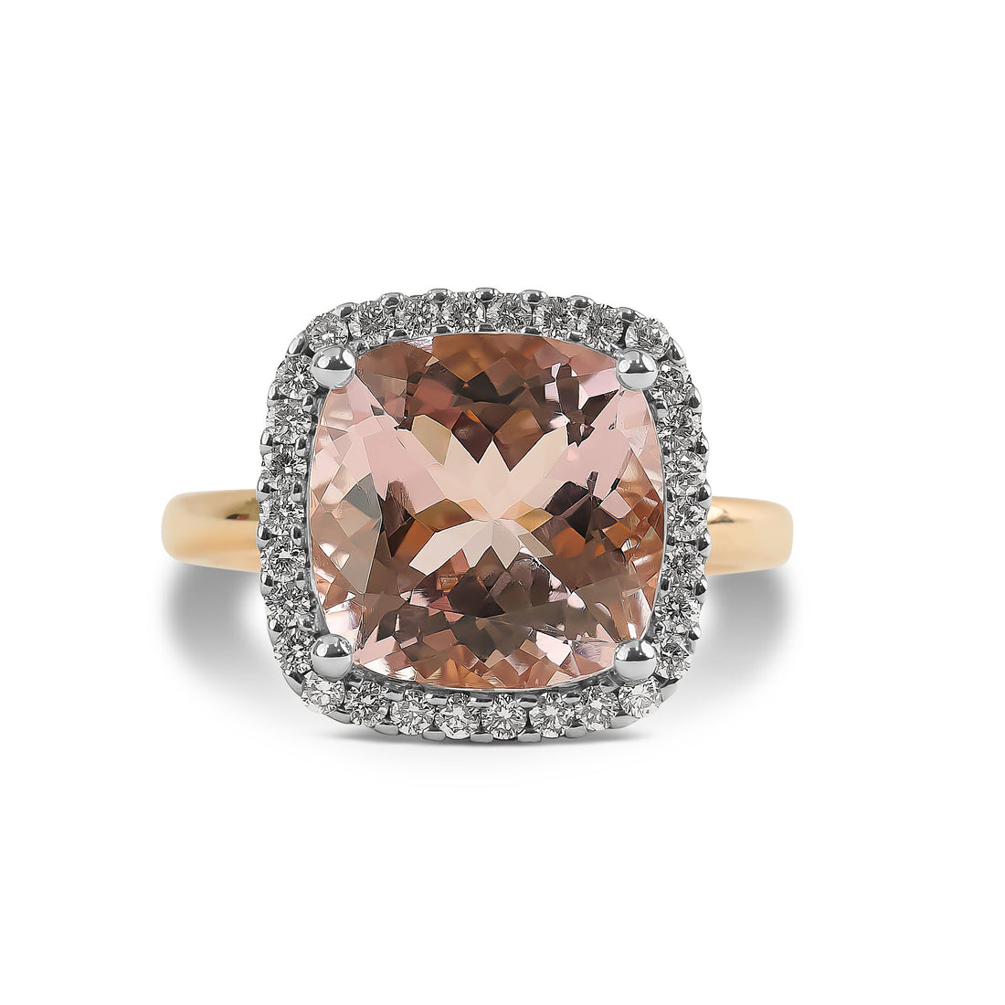 Cushion Cut Morganite & Diamond Halo Ring