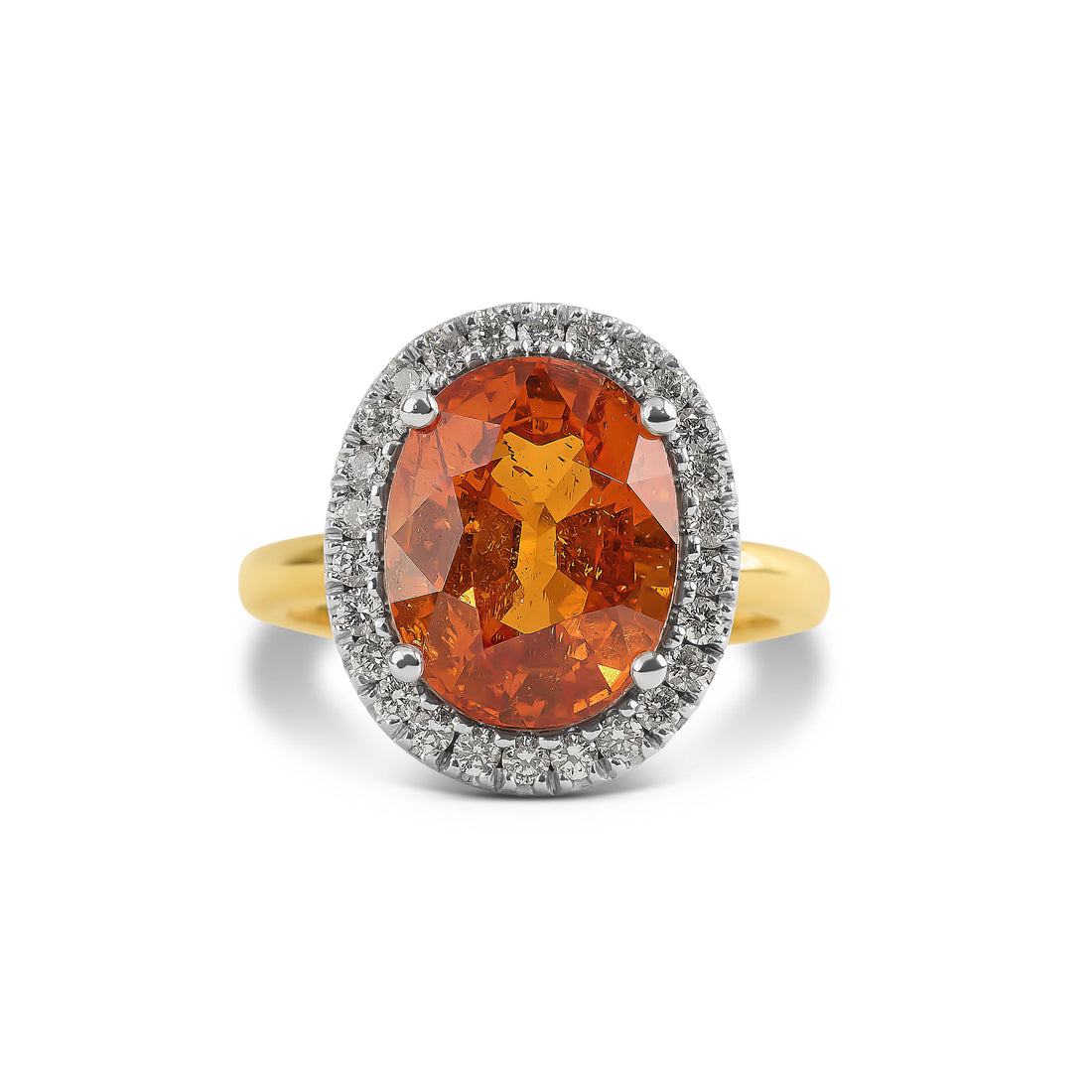 Spessartite Garnet & Diamond Halo Ring