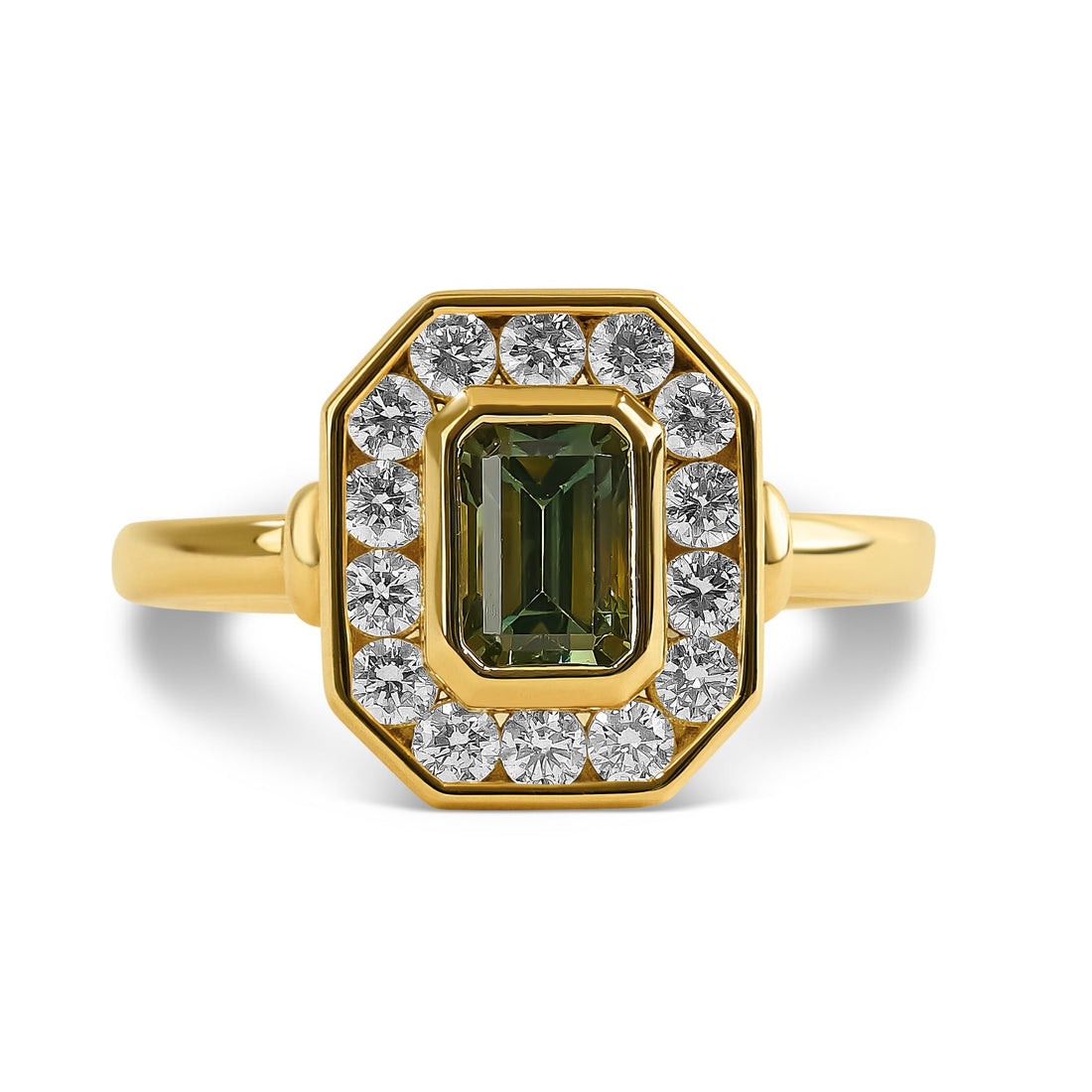 Bezel Set Green Sapphire & Diamond Ring