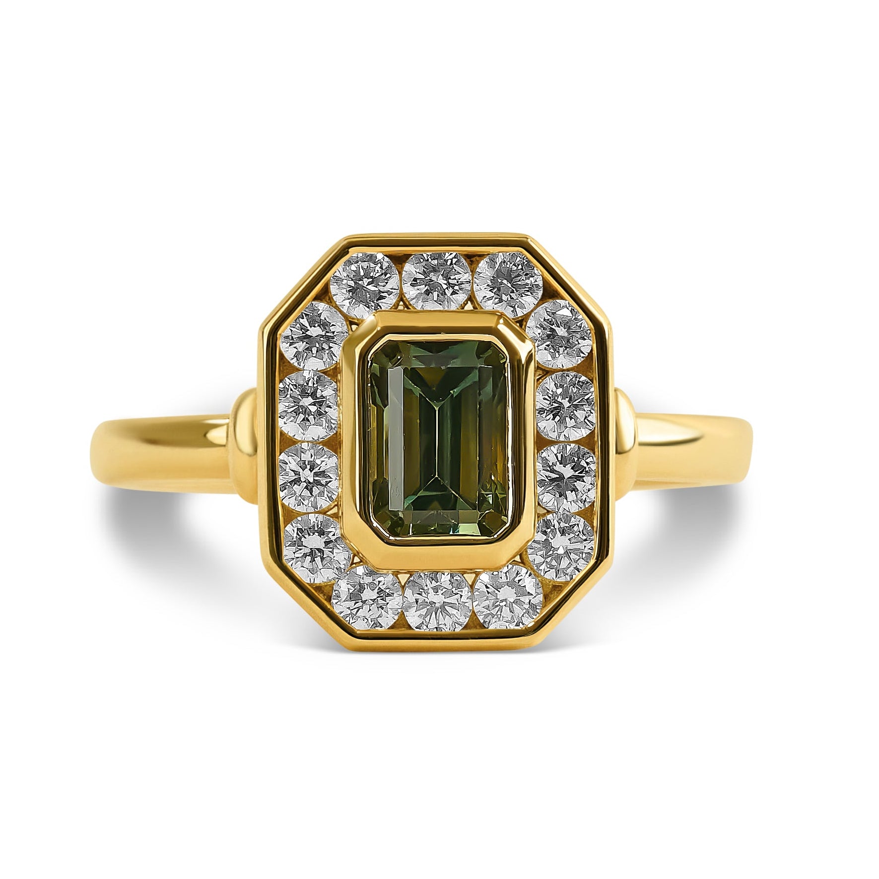 Bezel Set Green Sapphire & Diamond Ring
