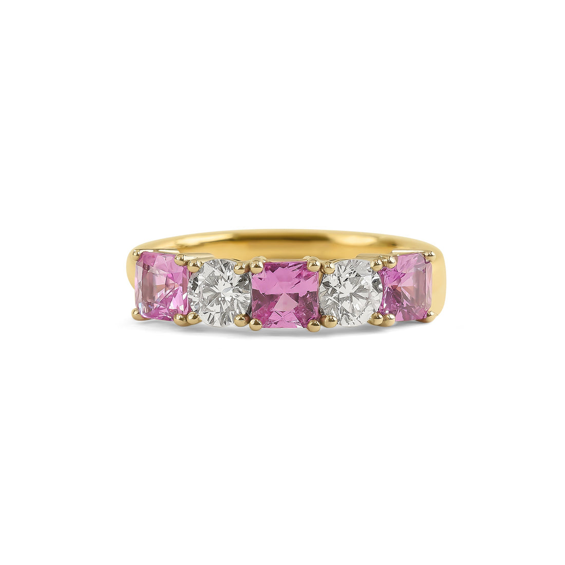 Princess Cut Pink Sapphire and Diamond Five Stone