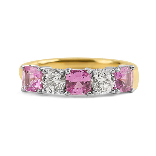 Princess Cut Pink Sapphire and Diamond Five Stone