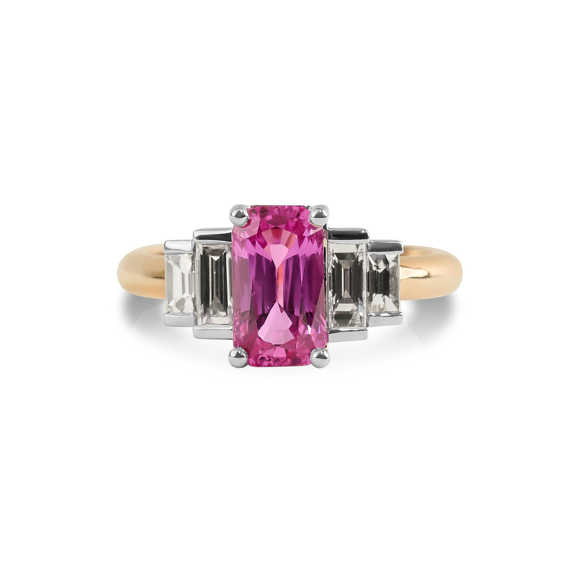 Pink Sapphire and Baguette Cut Diamond
