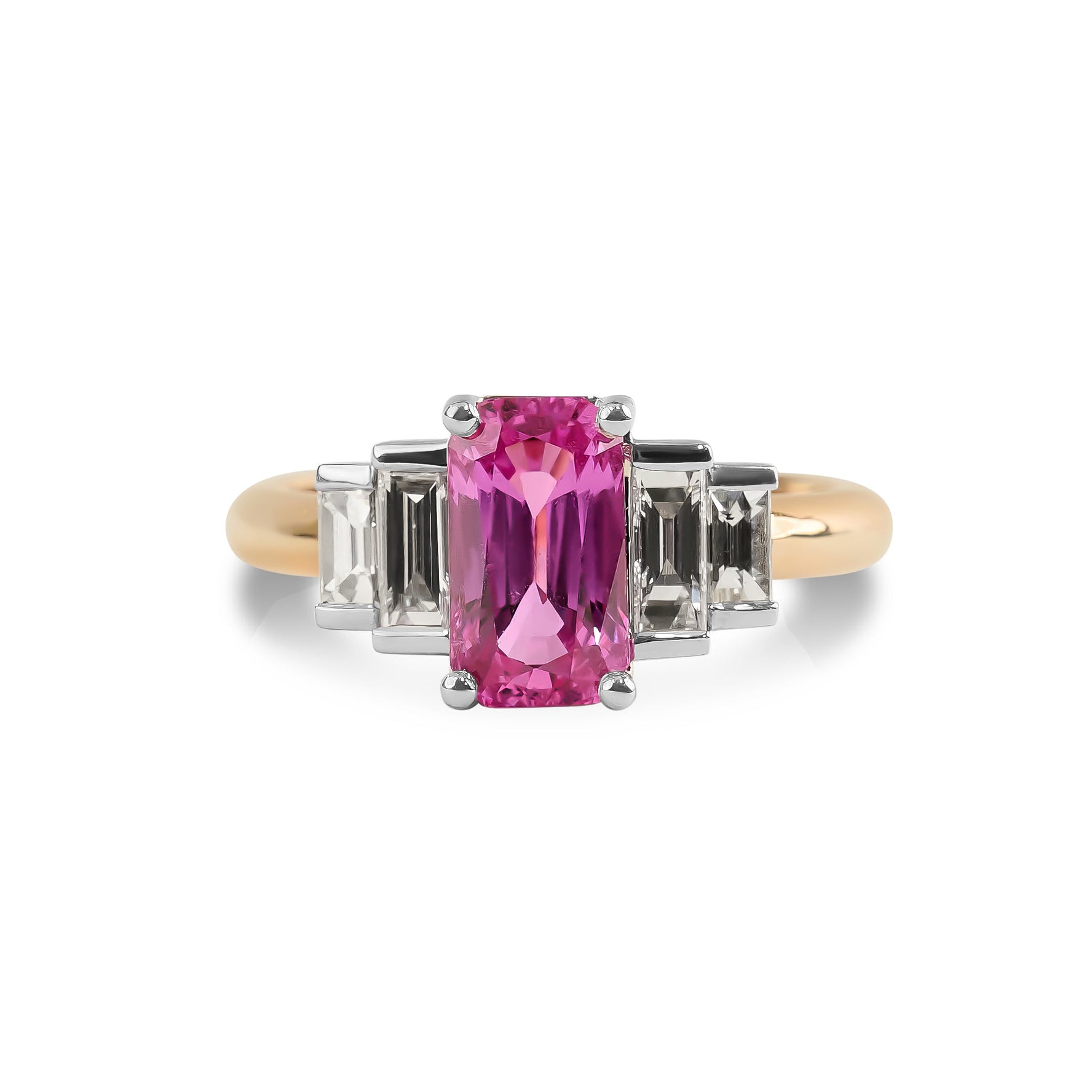 Pink Sapphire and Baguette Cut Diamond