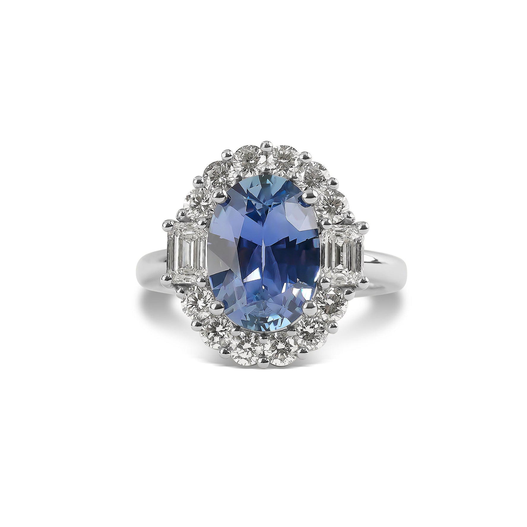 Ceylon Sapphire and Diamond Halo Ring
