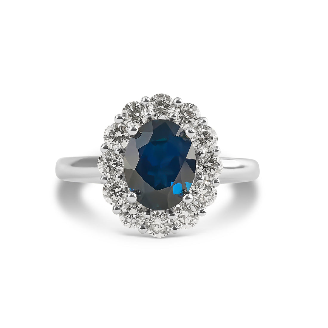 Australian Sapphire Oval Cut Diamond Halo Ring