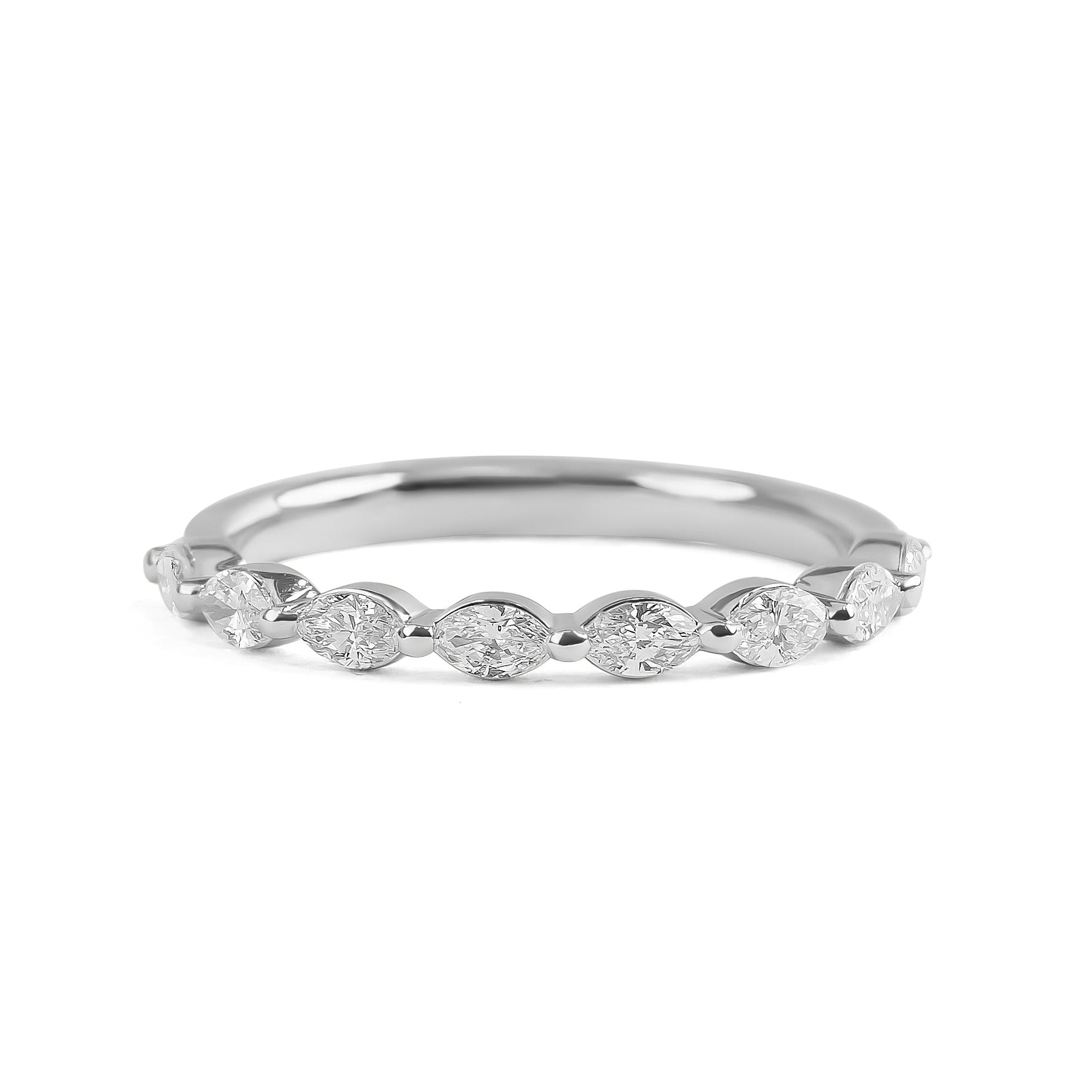 18ct White Gold Marquise Cut Diamond Wedding Band