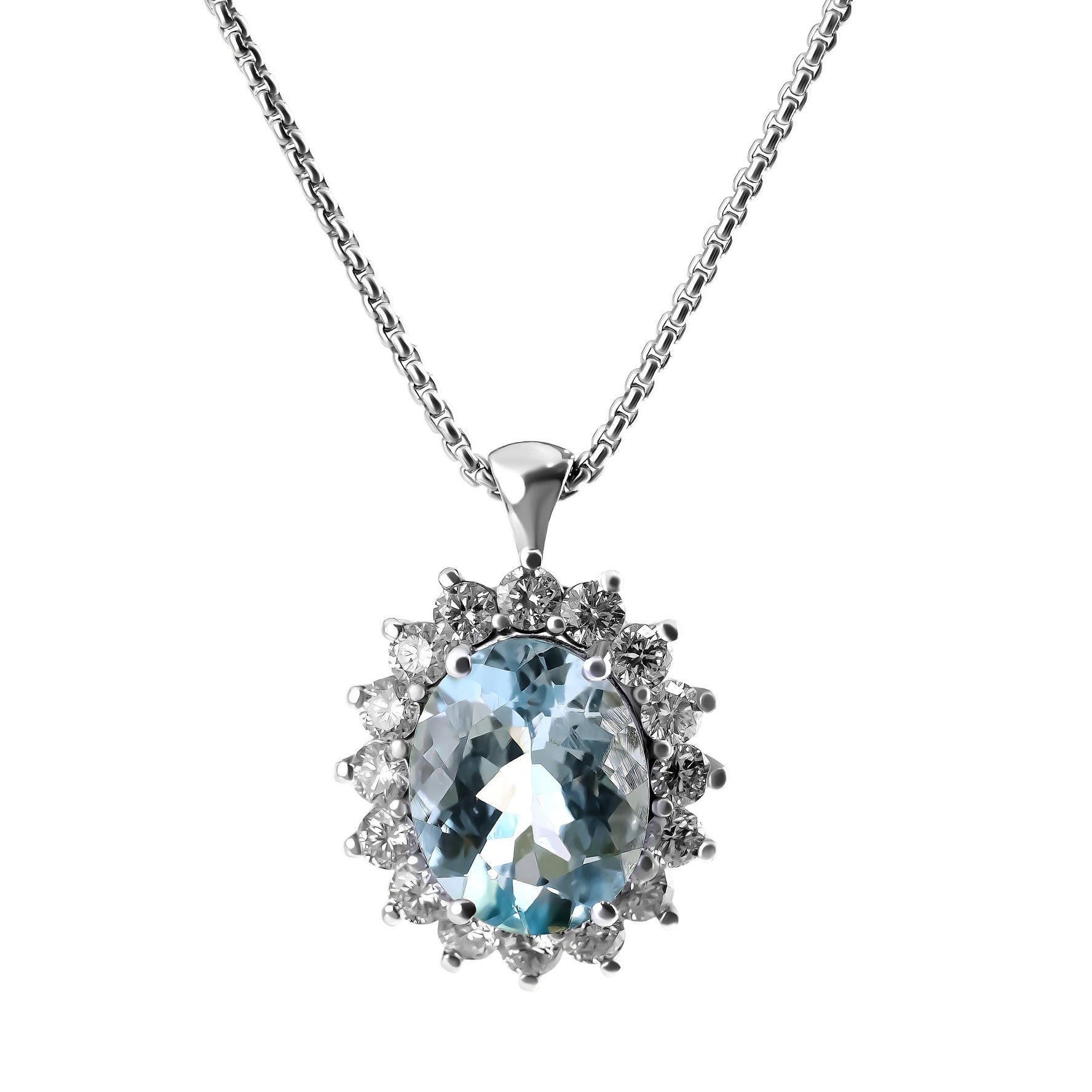 Aquamarine & Diamond Star Halo Pendant