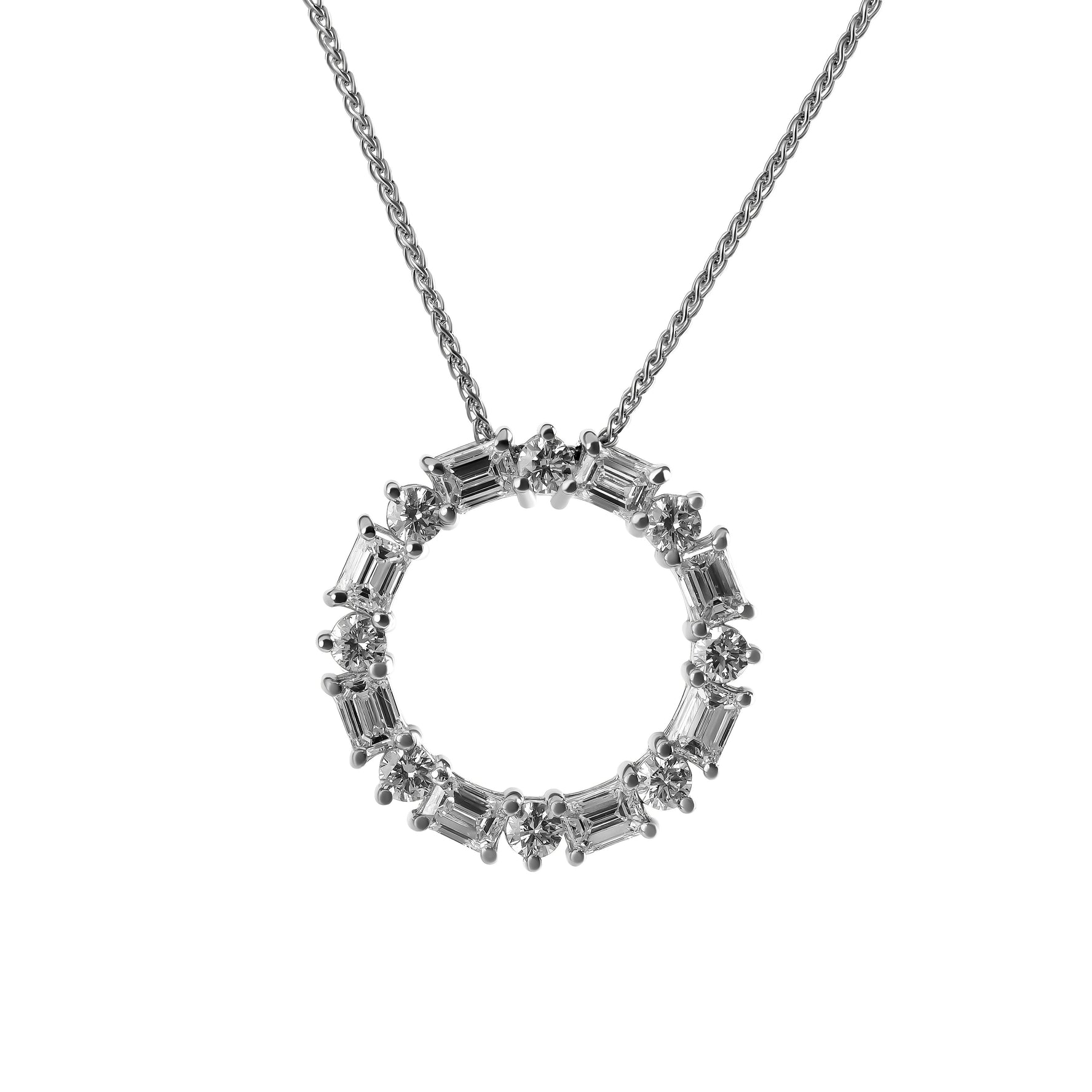 Emerald Cut & Round Brilliant Diamond Circle Pendant