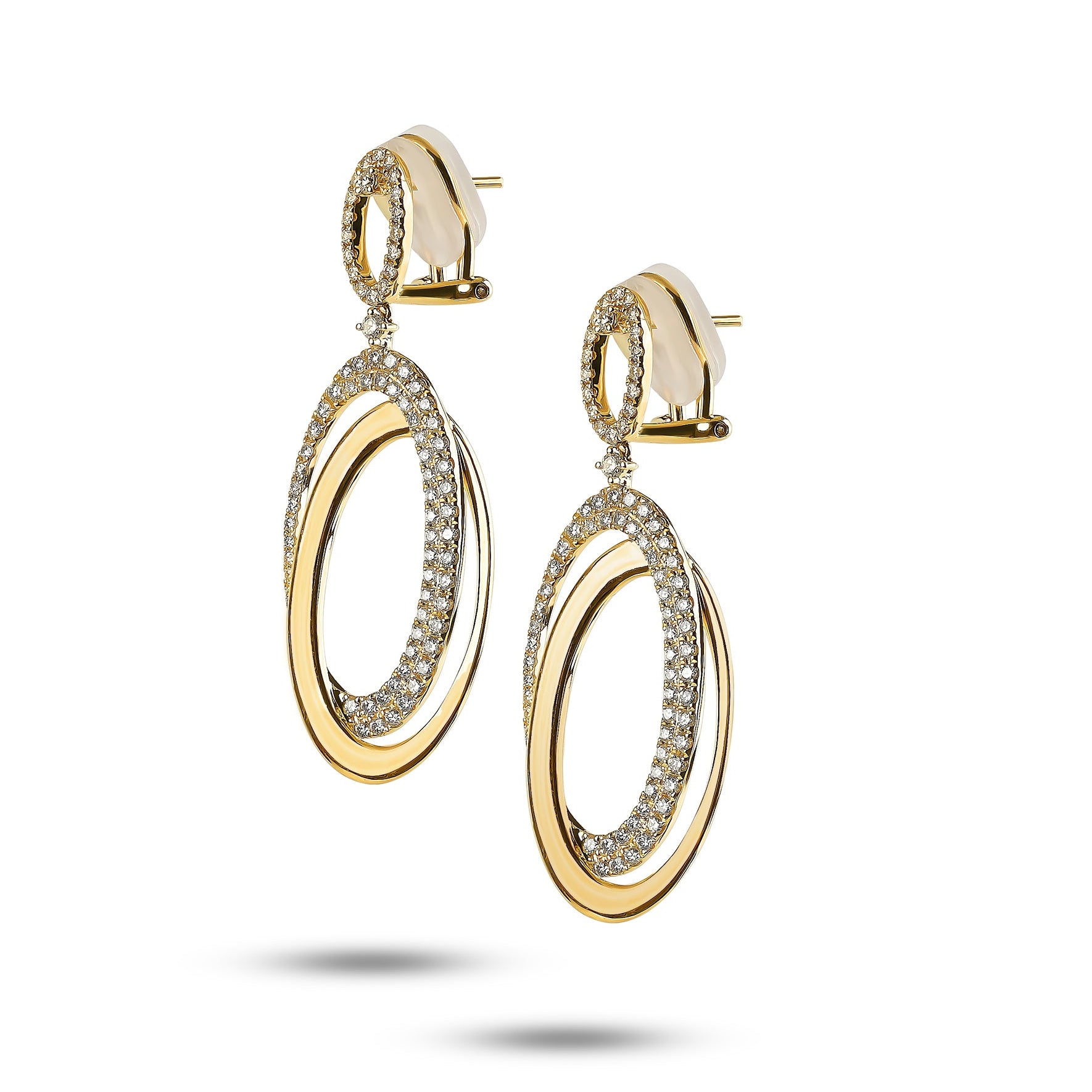 Gold and Diamond Set Oval Drop Earrings