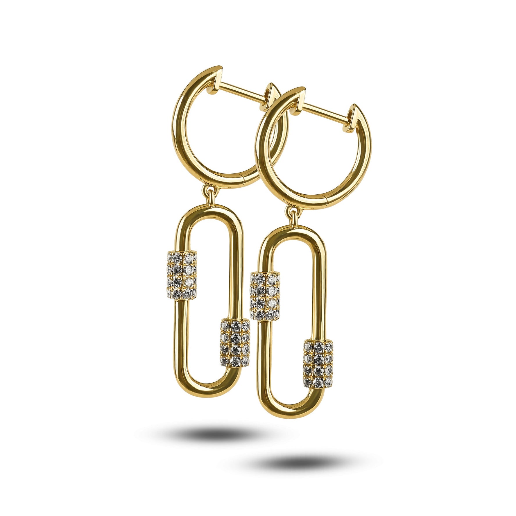 Oval Shaped Pave Drop and Hoop Earrings