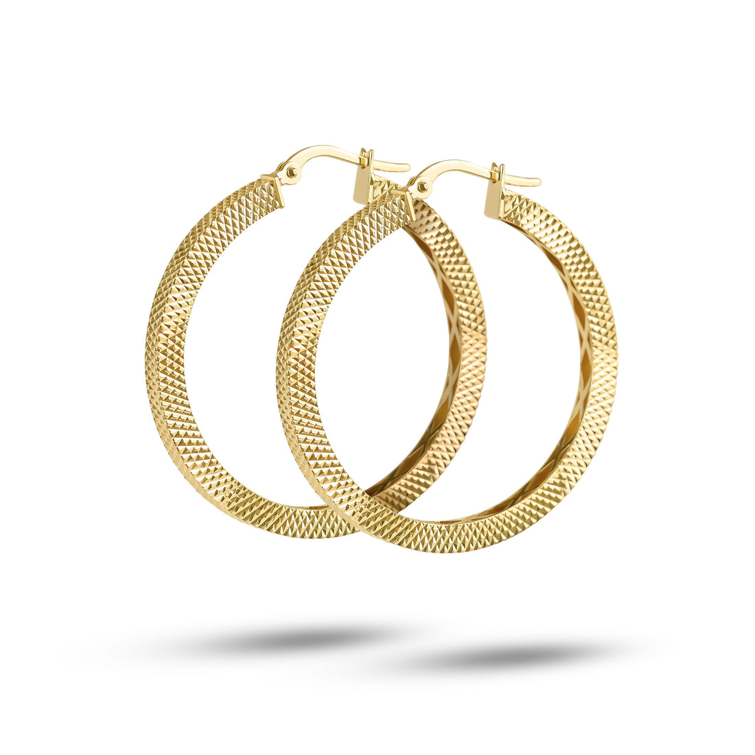 18ct Yellow Gold Diamond-Cut Textured Hoops
