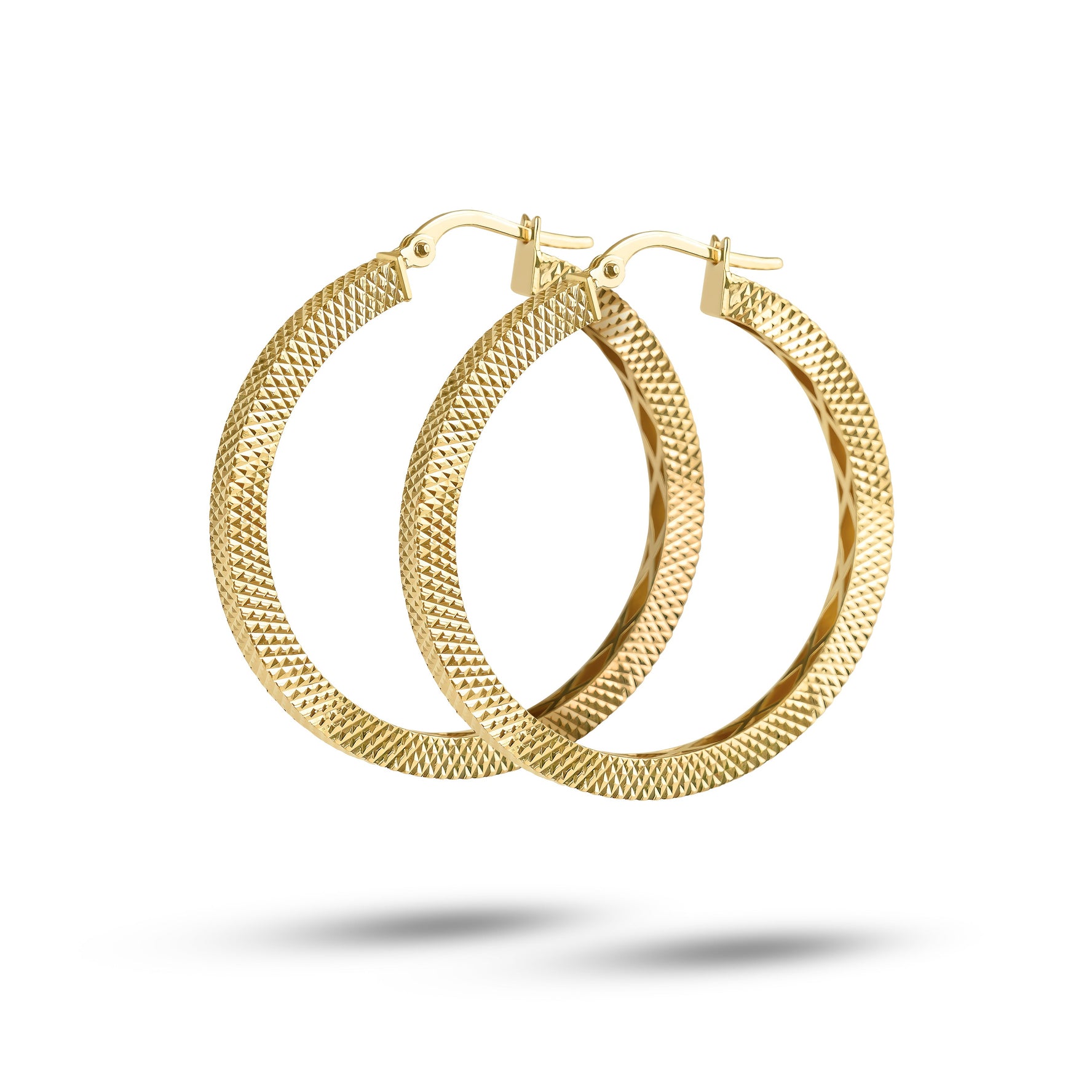 18ct Yellow Gold Diamond-Cut Textured Hoops