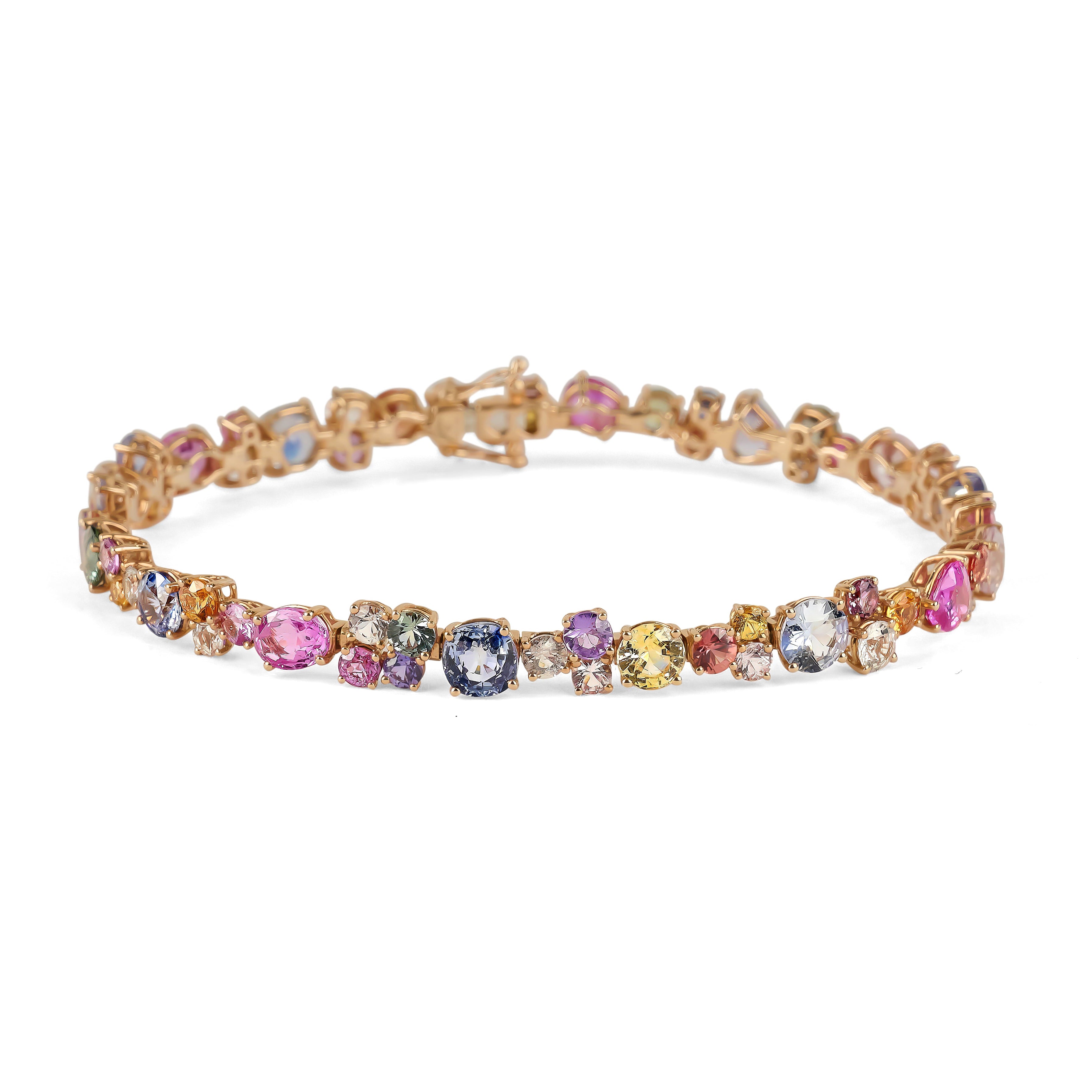 Multicolored gemstone bracelet on a white background