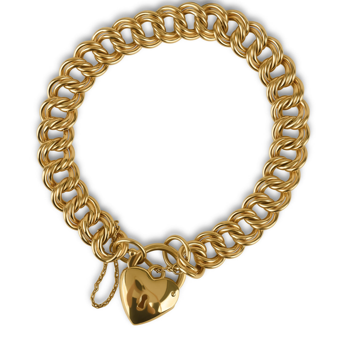 9ct Yellow Gold Double Link with Hear Padlock